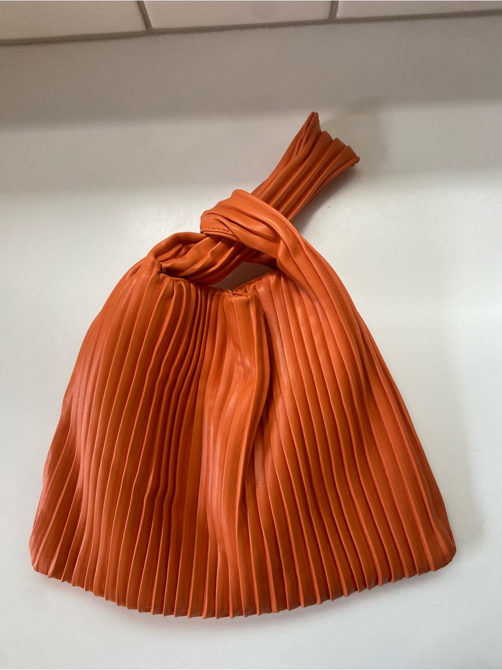Orange Pleated Knot Hobo Bag - Unbranded